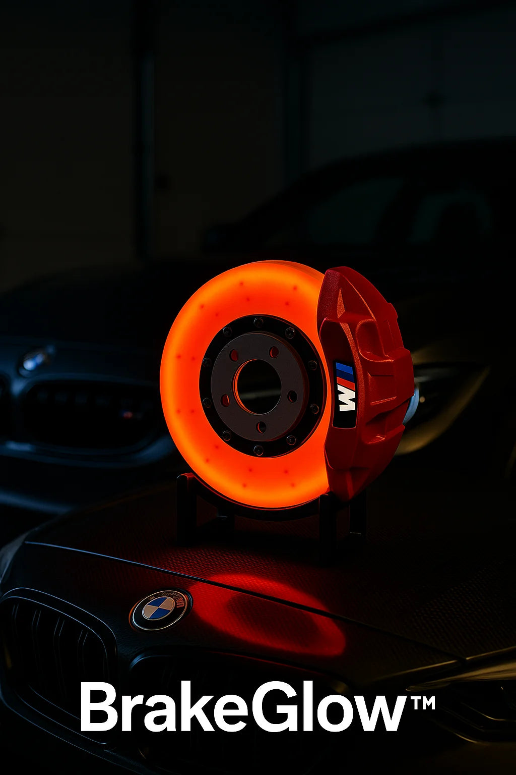 Realistic brake glow effect from BrakeGlowâ„¢ lamp with caliper detail