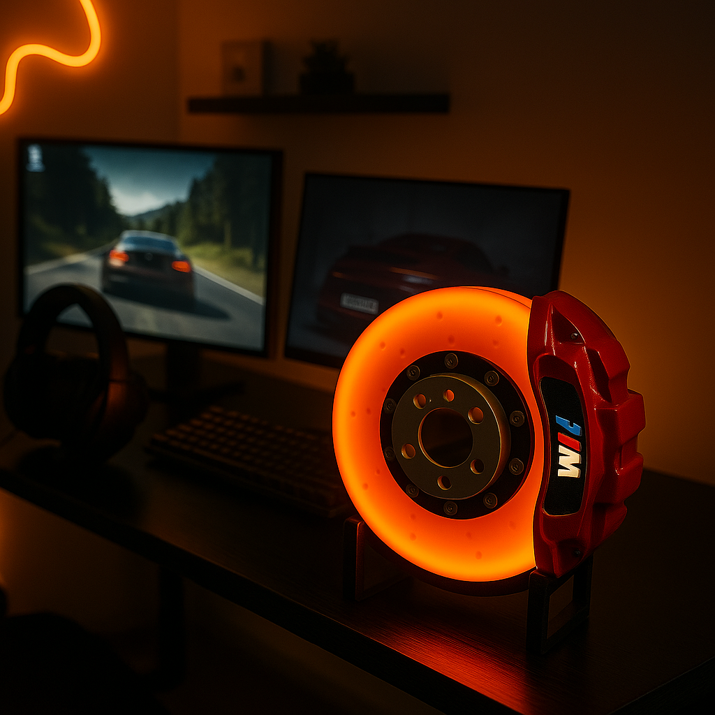 BrakeGlowâ„¢ glowing brake disc lamp for desk or wall decor